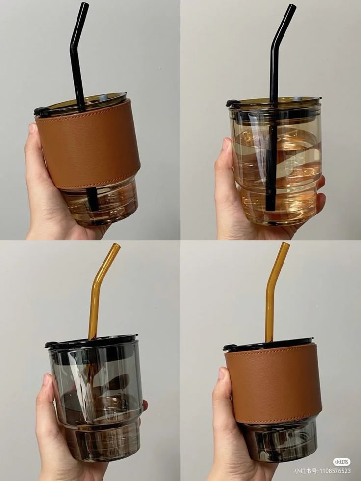 Coffee Or Tea Mug Cup With Drinking Straw Lid and PU Leather Sleeve Ratings 9