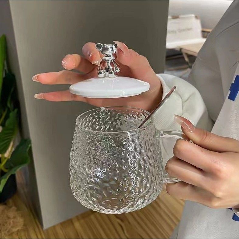 Diamond Glass Mug with Rabbit Lid