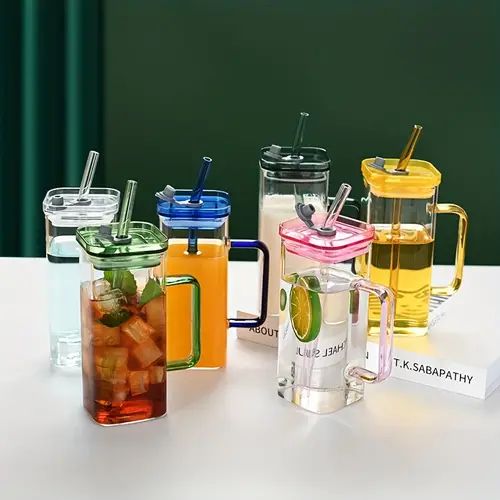 Square glass with Straw and lid